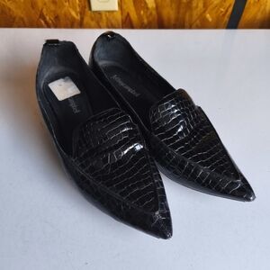 Jeffrey Campbell Viona Croc Embossed Patent Leather Pointy Toe Loafer Funky Mod